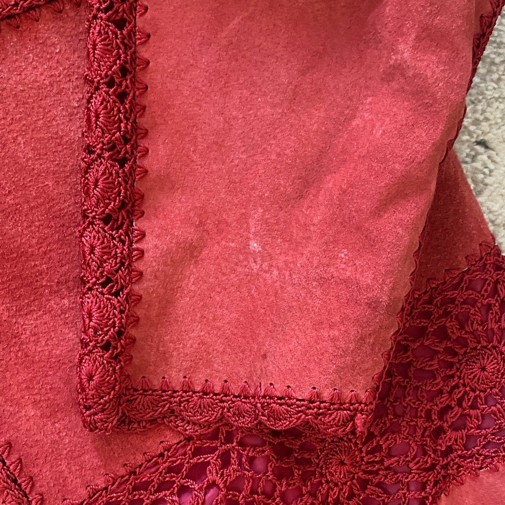 Red Crochet Leather Patch Jacket - image 6